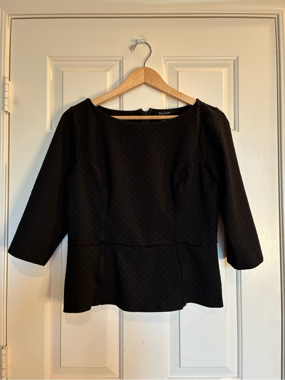 White House Black Market Black Textured Peplum Blouse